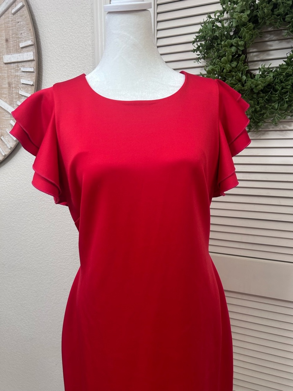 Tommy Hilfiger Red Ruffle-Sleeve Midi Dress - Picture 2 of 3